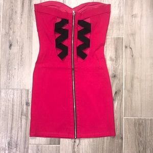 Hot Pink criss cross elastic, zipper back dress
